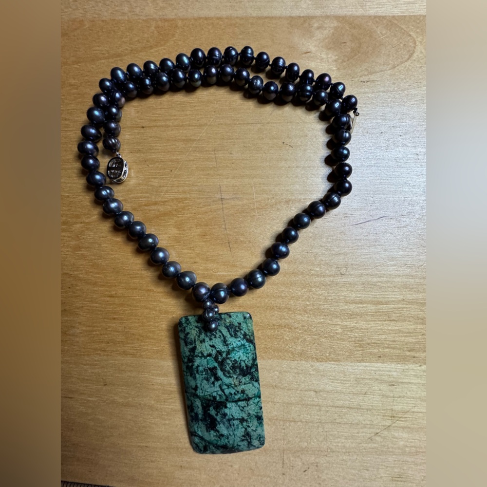 Black Freshwater Pearl and African Turquoise Necklace
